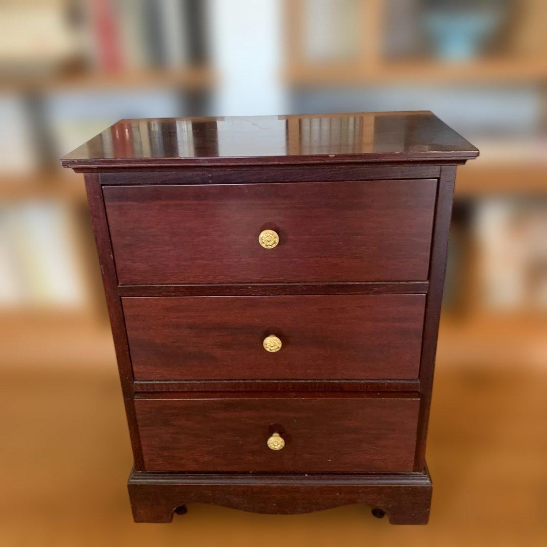 ダークブラウン木製チェスト 3引き出し