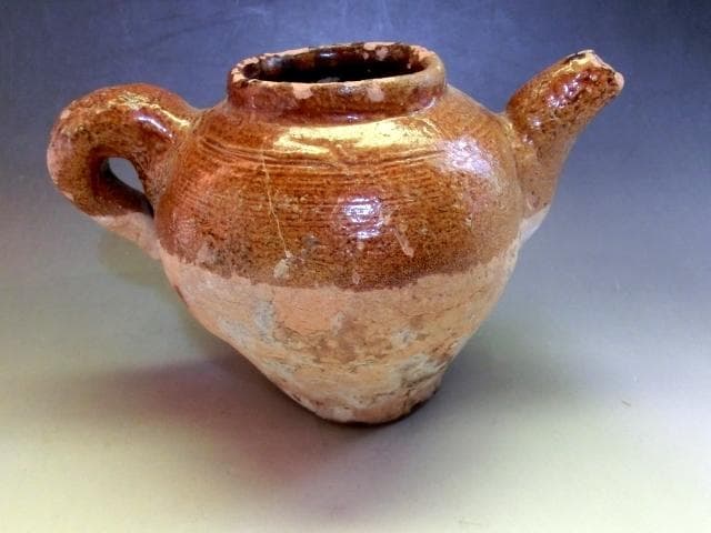 水注■唐黄釉 手付水注 水差し 水滴 飴釉 古いお茶道具 古美術 時代物 骨董■