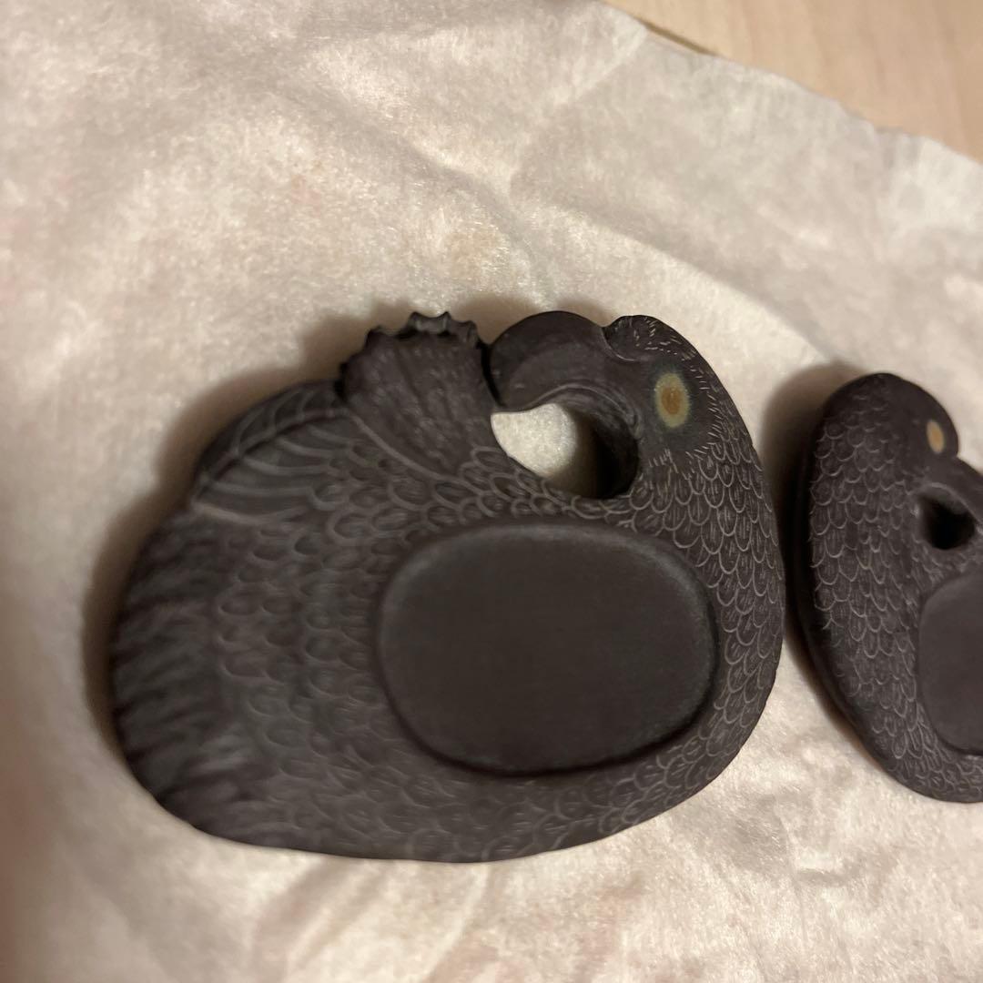 珍品　石眼　石硯　ミニ硯　鳩　２対　レア　時代物　唯一無二