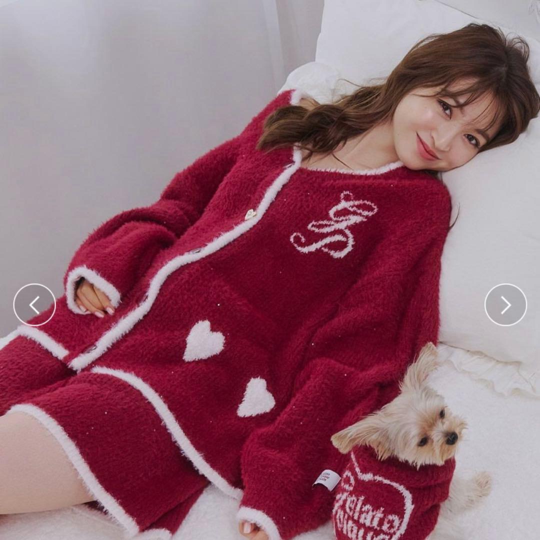 ラメフェザーカーディガン&ショートパンツセット 赤