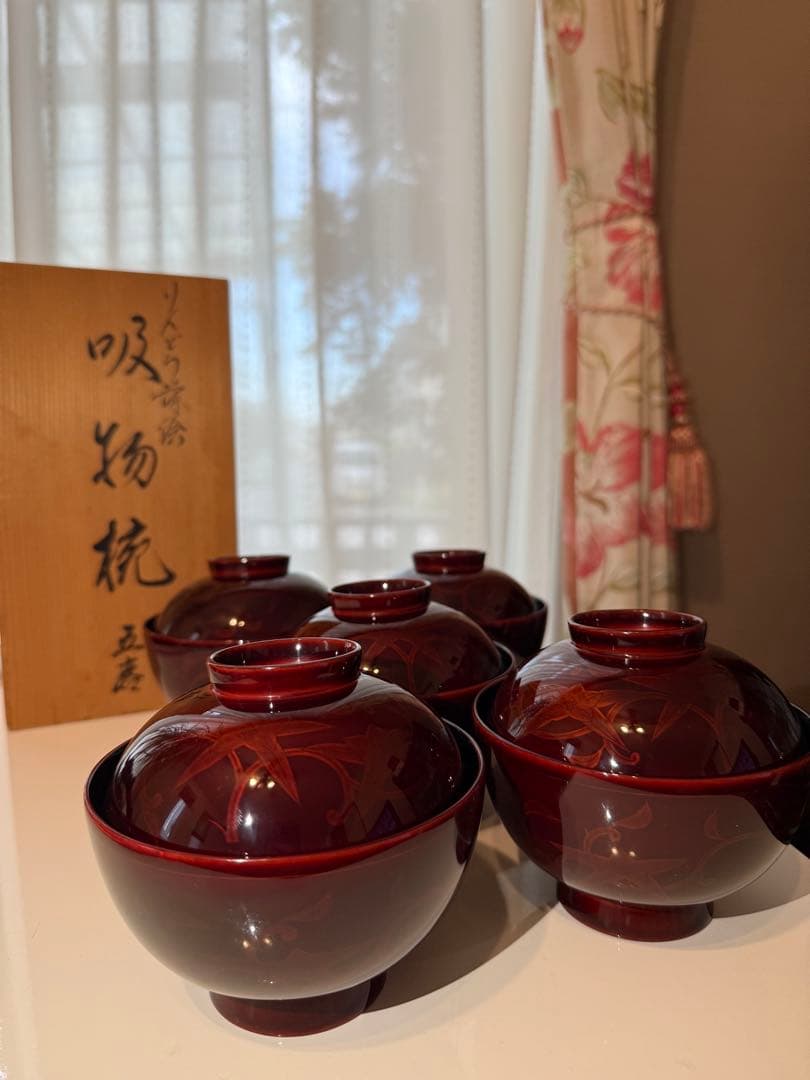 りんどう蒔絵　輪島塗　吸物椀　5客