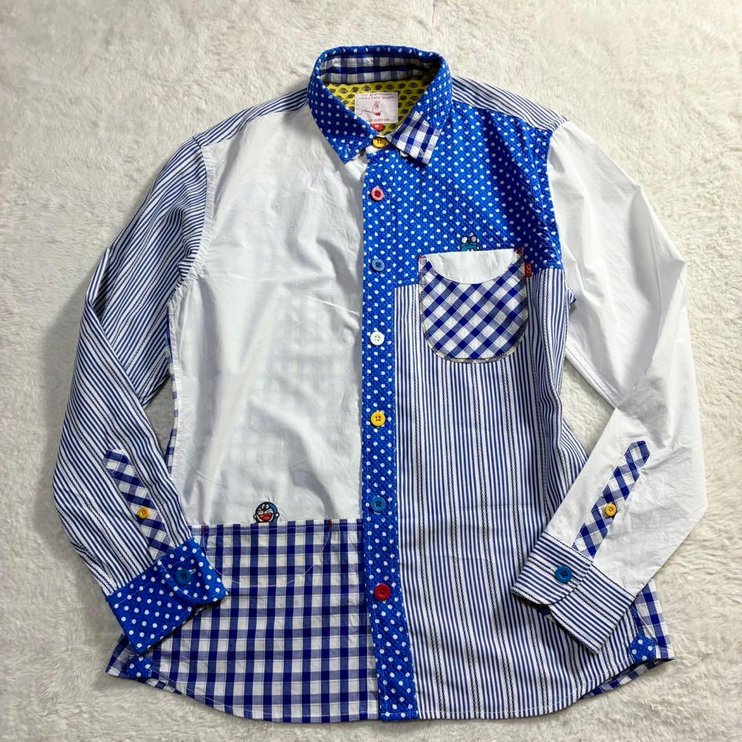 河谷シャツドラえもん50周年 DIME コラボ 長袖シャツ　パッチワーク 刺繍