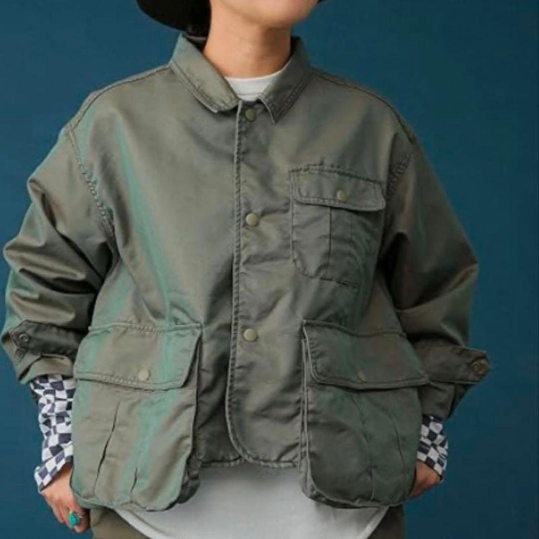 BEAMS BOY シャンブレーギャバショート フィッシングジャケット オリーブ
