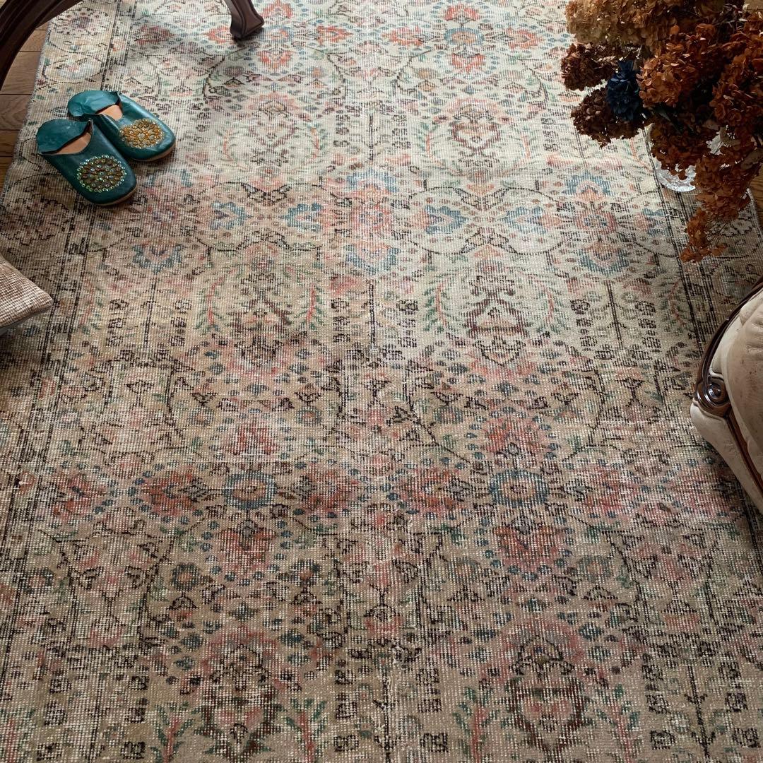超大判　トルコヴィンテージラグ　268×141 オーバーダイ　ボタニカル