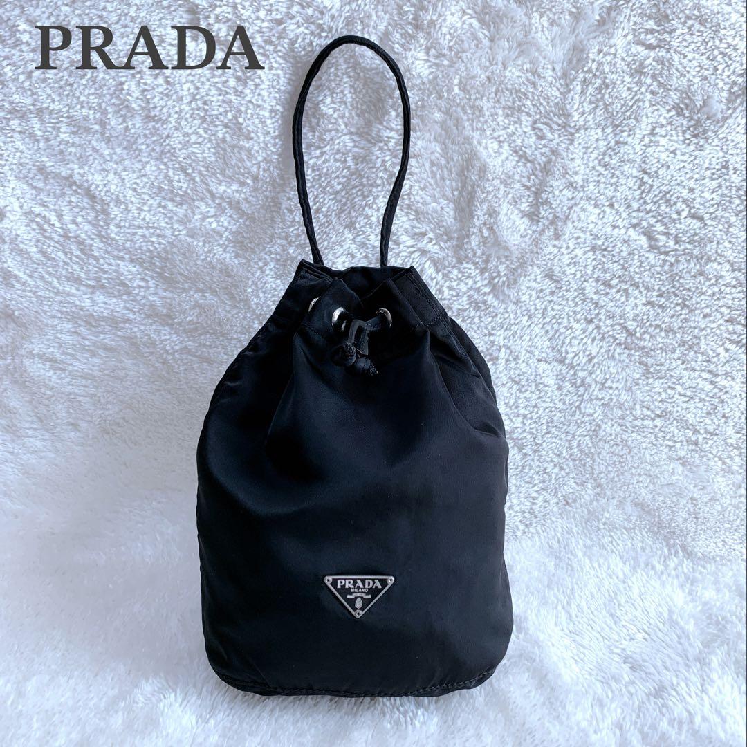 美品 PRADA プラダ 巾着 アクセサリーポーチ ナイロン ブラック