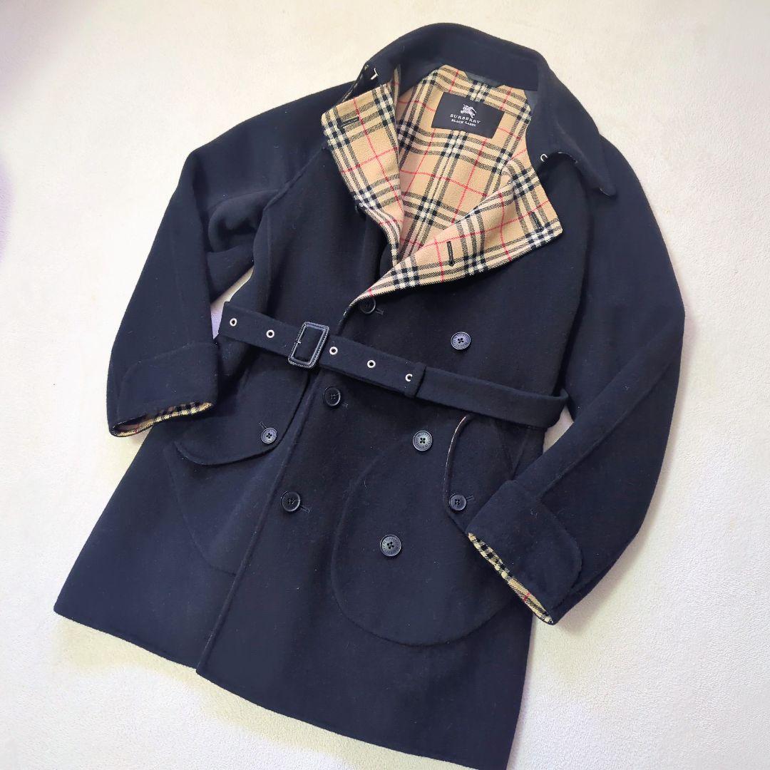 【BURBERRY BLACK LABEL】美品 ノバチェックピーコート M