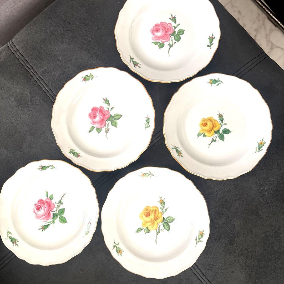 未使用　マイセン イエロー&ピンクローズ　18センチプレートセット