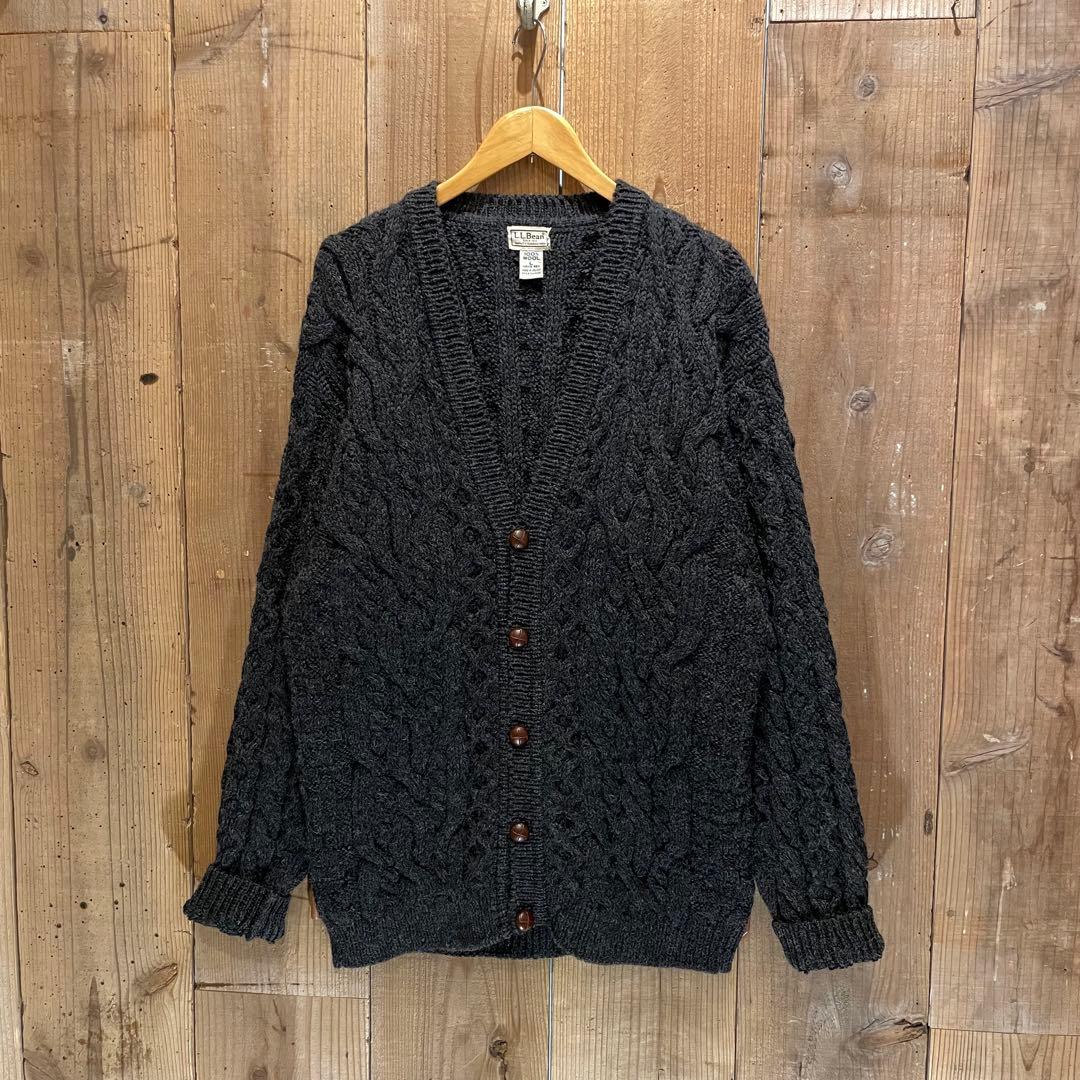 【L】 アイルランド製 L.L.Bean アラン ニット ウール カーディガン