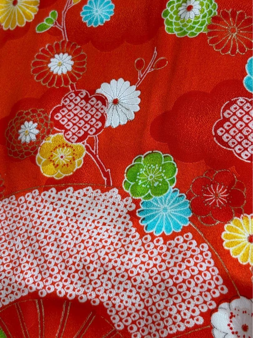 セット　七五三　３歳女の子　比翼仕立きもの　しぼり被布　オレンジ花柄　7051