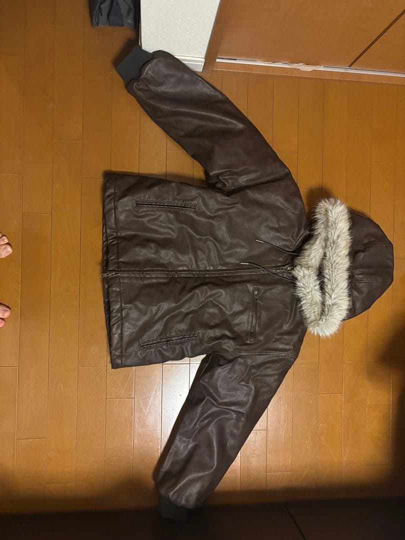 ブラウン レザー アウター ファー付き