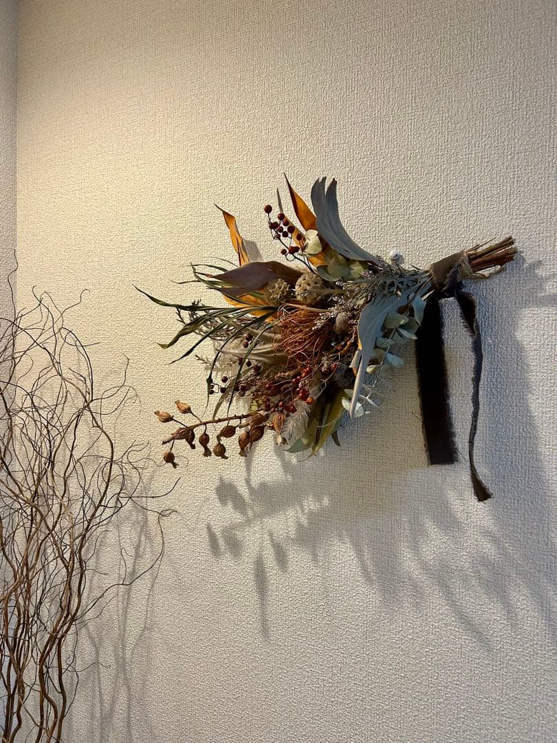 秋色　アンティーク　月桃の実　スワッグ