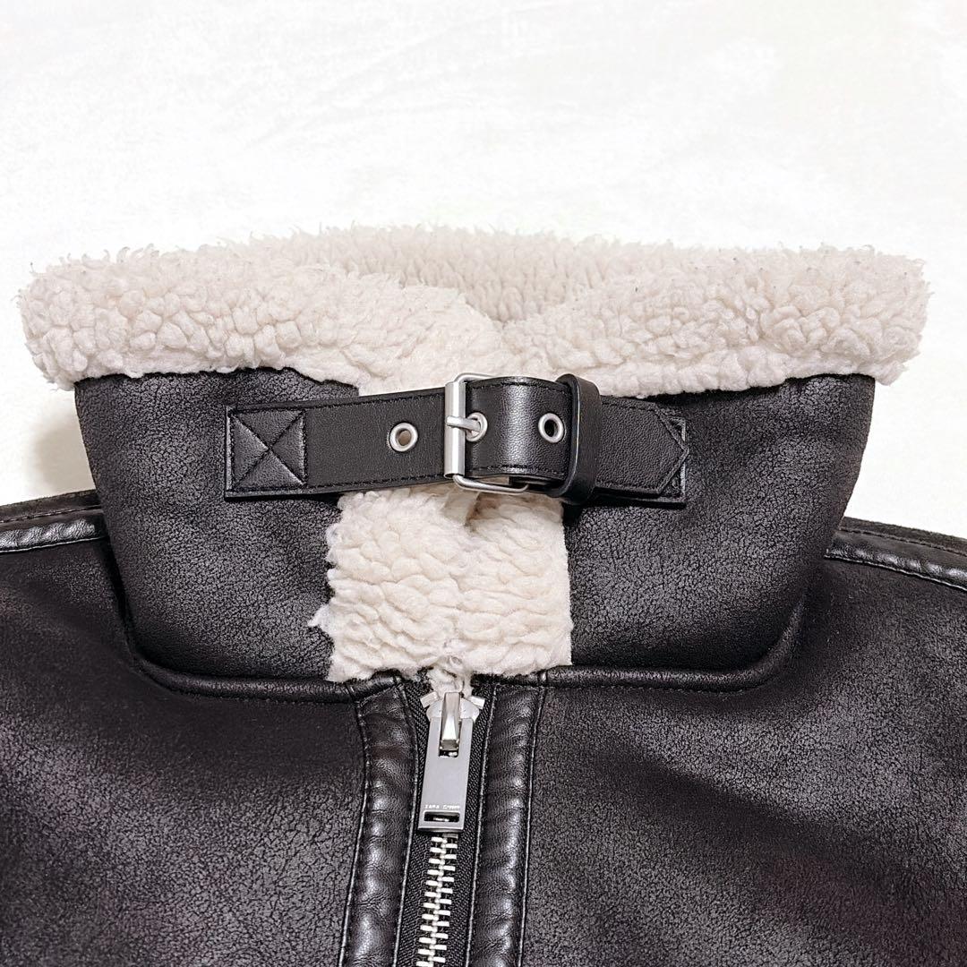 【美品】ZARA フェイクムートン ボア フライトジャケット 黒 L