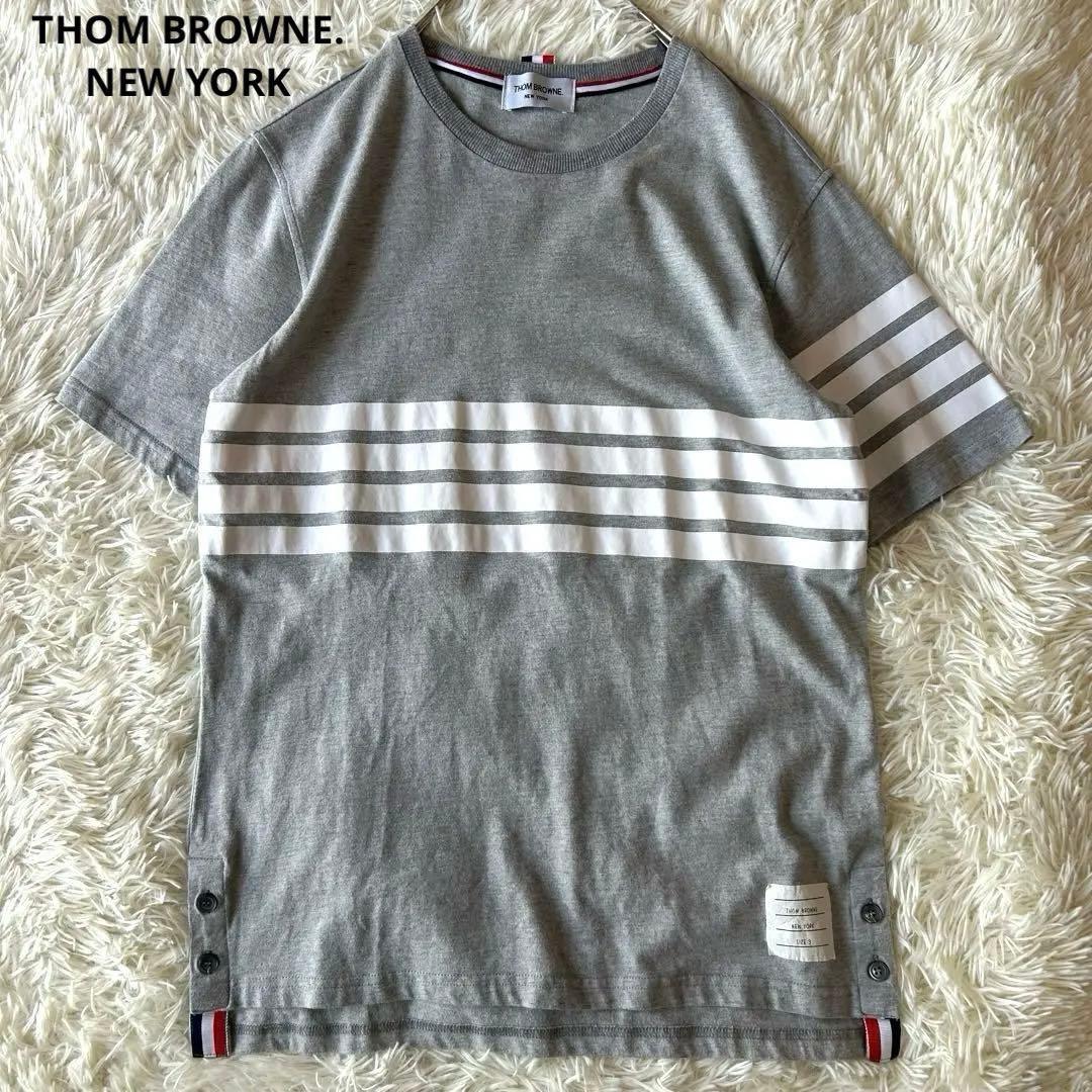 美品　トムブラウン　ボーダー半袖Tシャツ　4bar トリコロール　グレー　М〜L