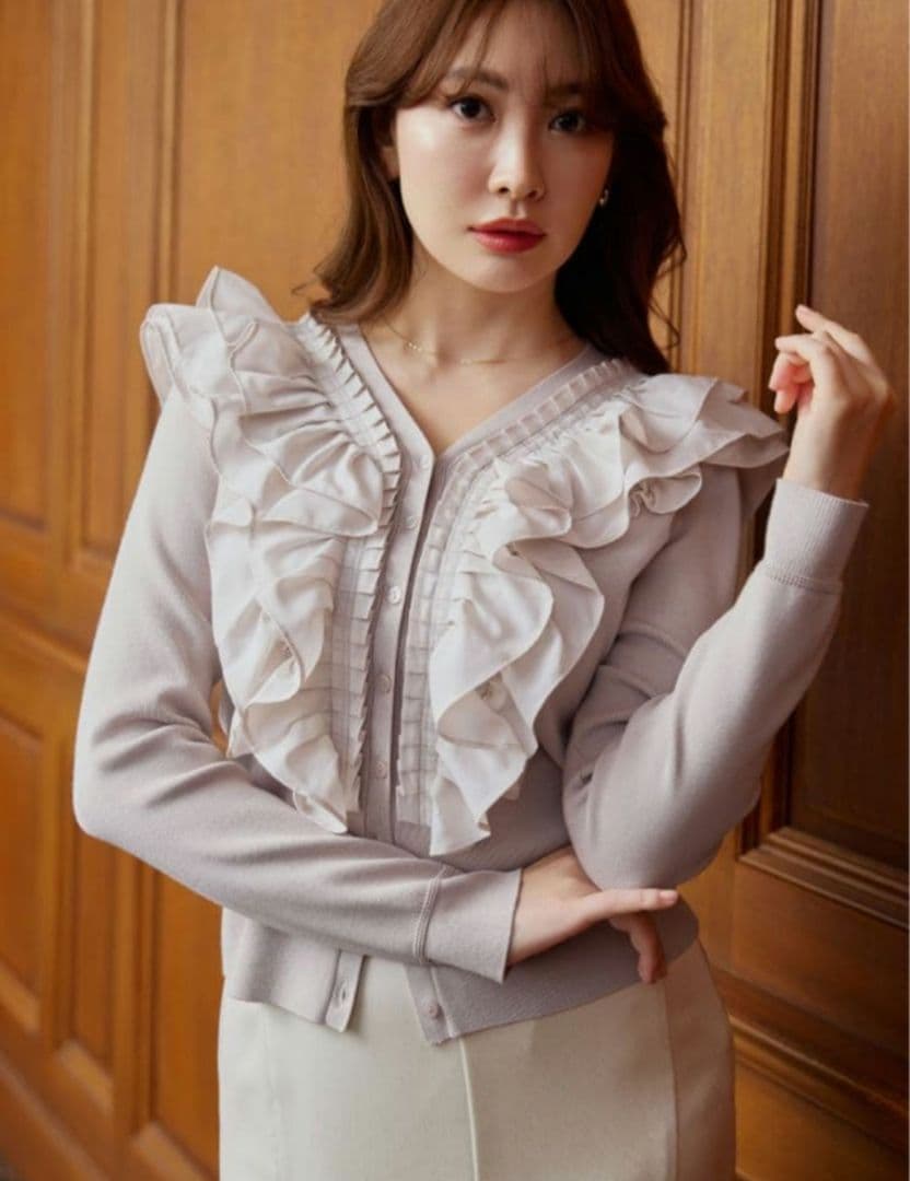 トップス herlipto Ruffle Pleated Knit Cardigan S