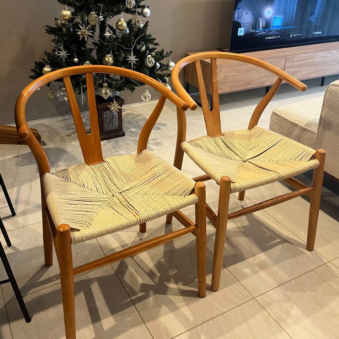 2脚セット Ｙチェア ソープ仕上げ オーク 座面高45 北欧 木製アームチェア