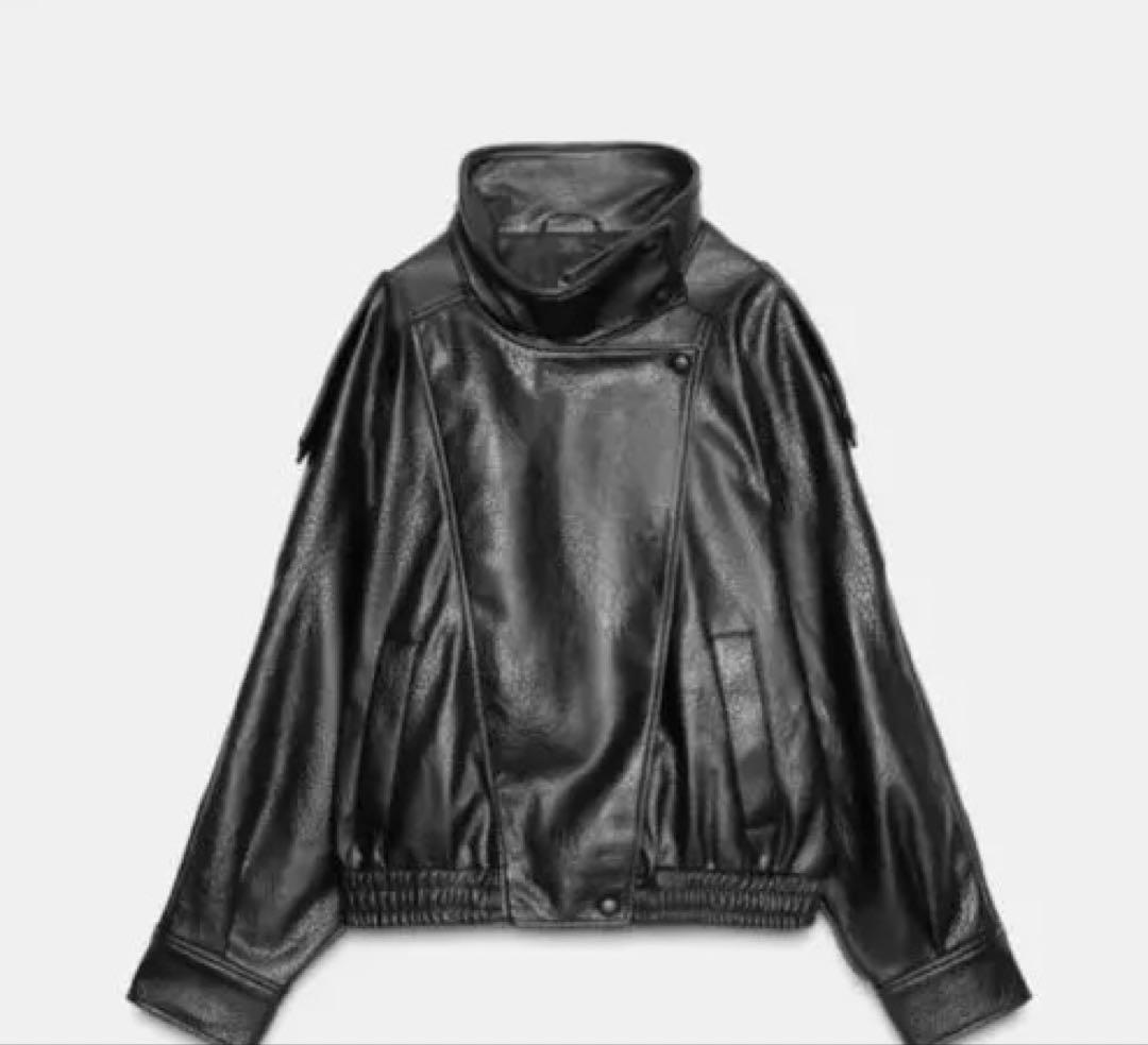 ZARA ザラ フェイクレザージャケット Mレザージャケット ブラック 黒