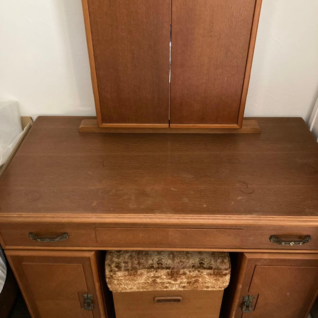 木製　ブラウン　ドレッサー スツール付き　三面鏡　レトロ　★★ お引取り限定★★