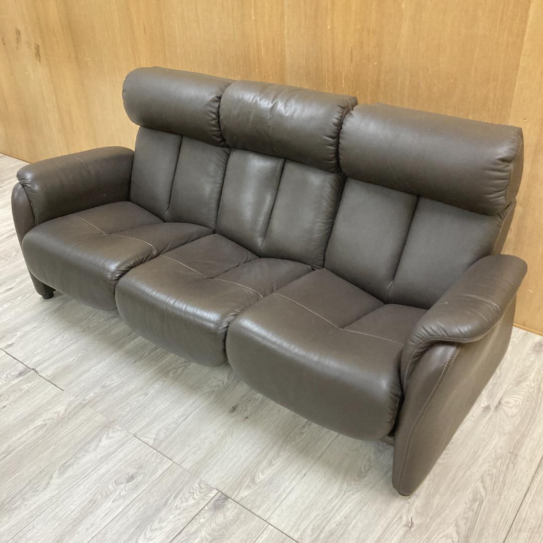 リクライニングソファ　三人掛け　ヘッドレスト可動式　本革