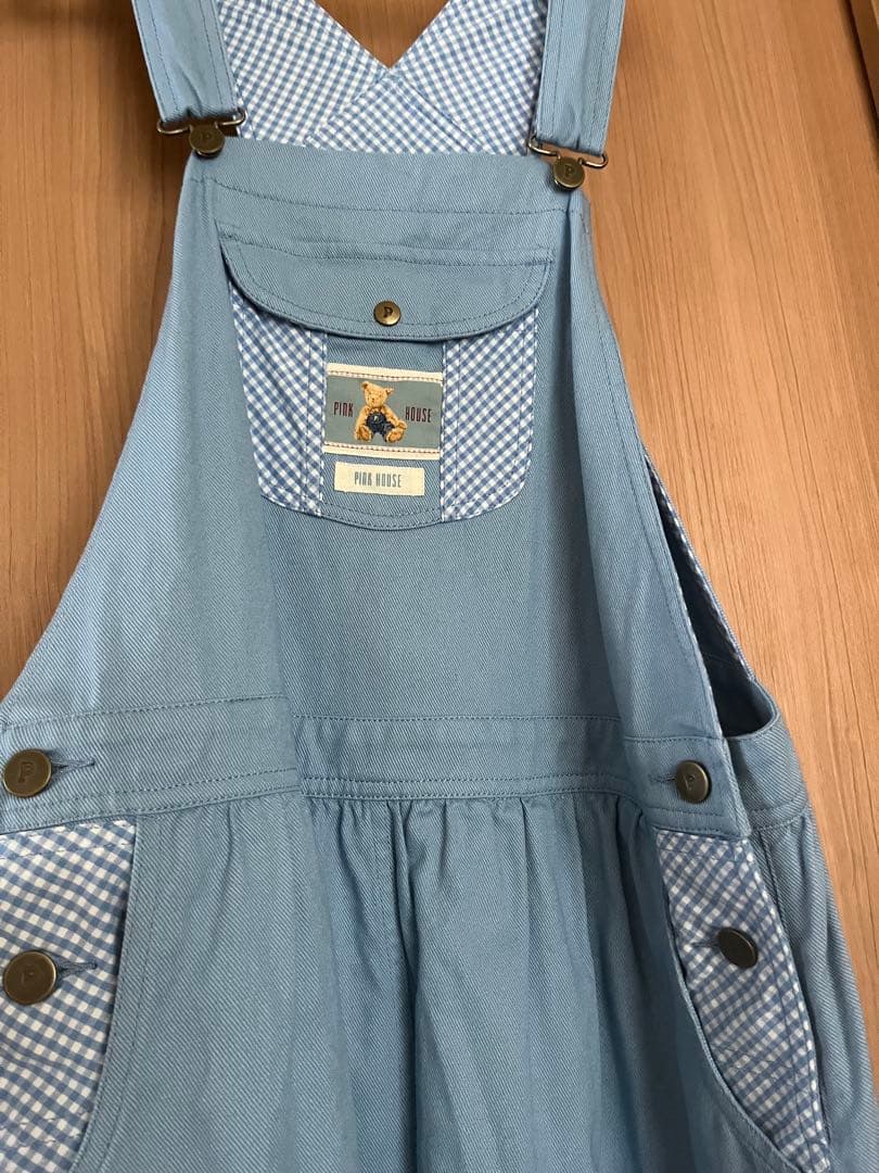pink house ギンガムチェック使いサロペットスカート ブルー