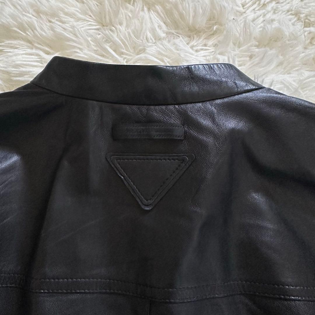 美品 PRADA ラムレザージップアップジャケット イタリア製 三角ロゴ