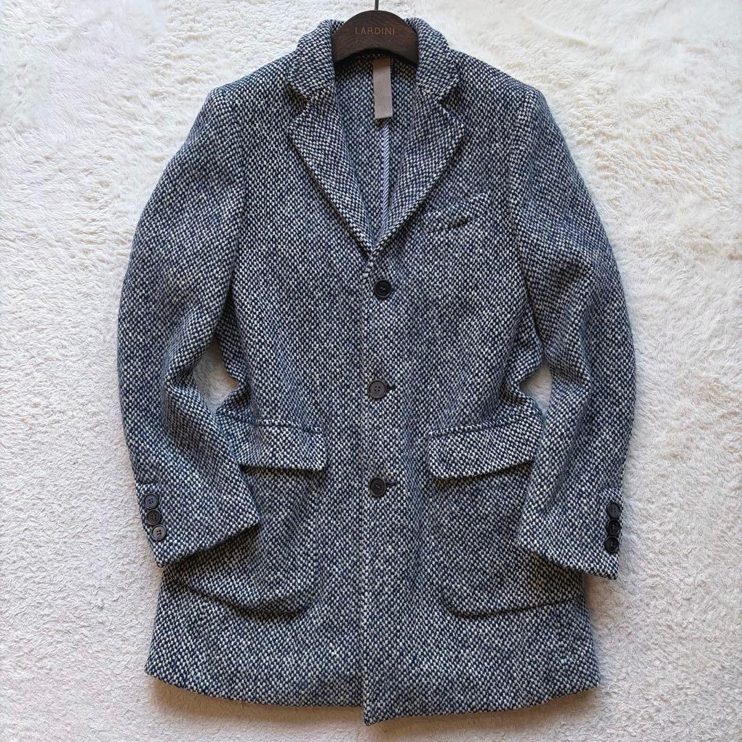 【美品】イレブンティ ニットチェスターコート ツイード ネイビー L イタリア製