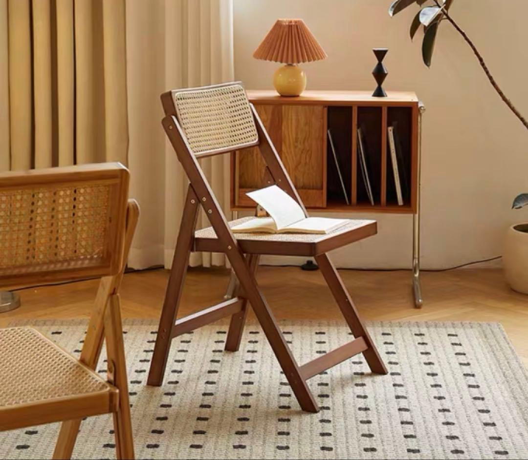 折りたたみ 椅子 ラタンチェア 韓国インテリア 脚カバー付き