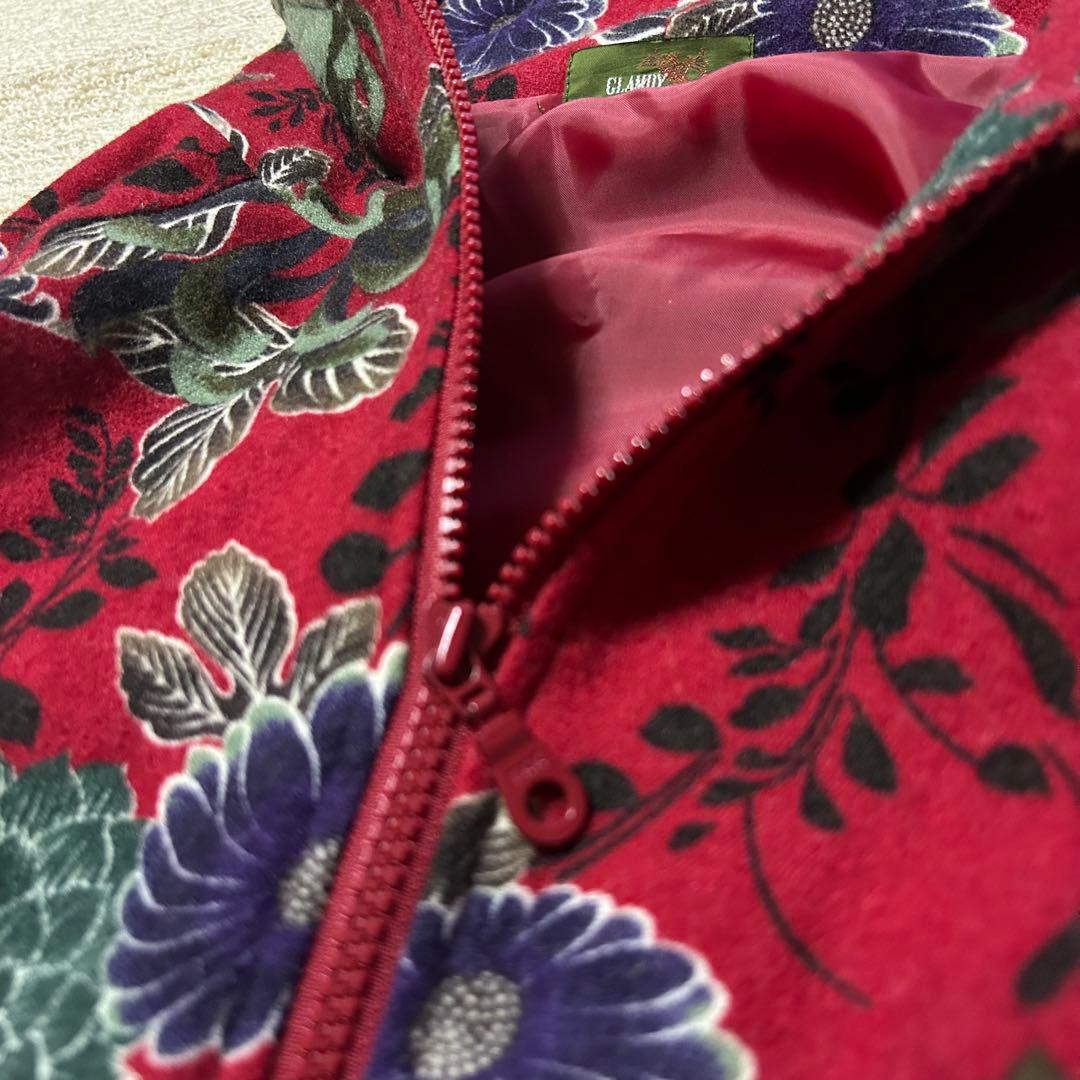 GLAMDY グラムディ　和風花柄　ロングコート　和柄　モヘヤ混　総柄　異素材