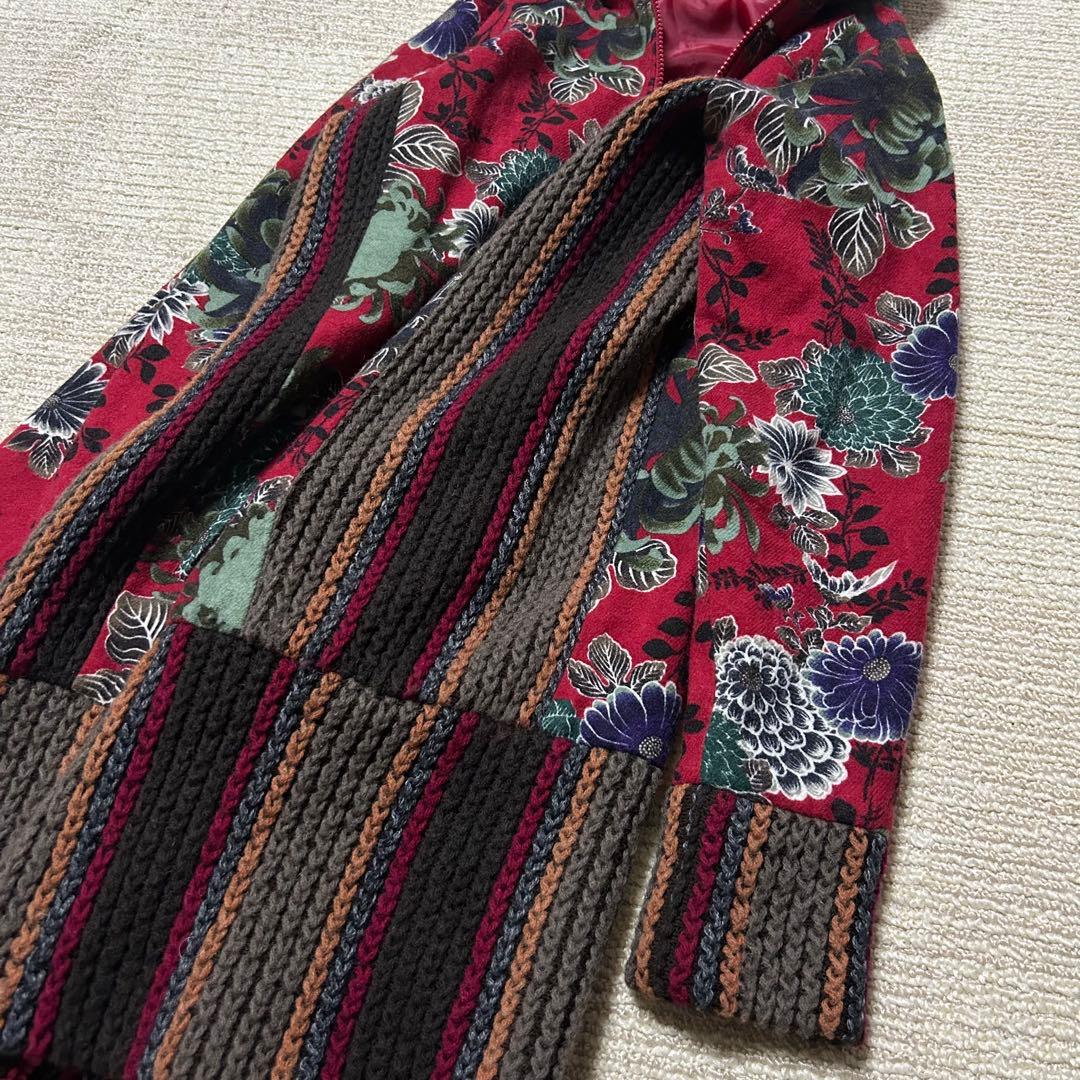 GLAMDY グラムディ　和風花柄　ロングコート　和柄　モヘヤ混　総柄　異素材