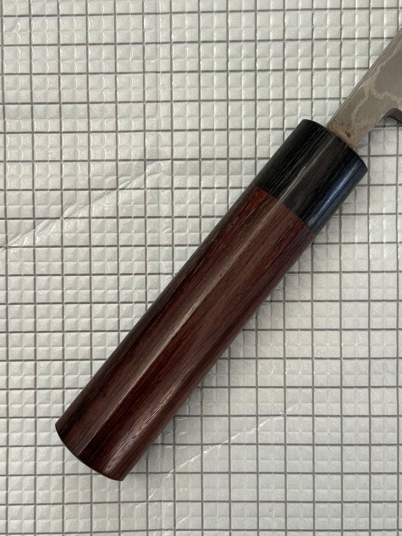 包丁 出刃 ダマスカス 安来鋼青紙２号 180mm 紫檀シノギ柄 ④