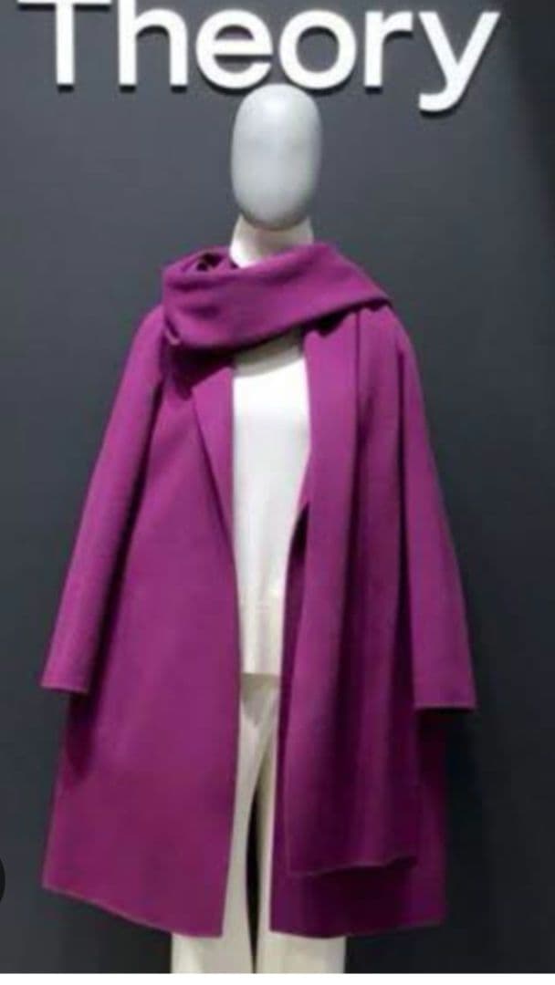 Theory セオリー ストール付きコート カシミア混 ノーカラーコート