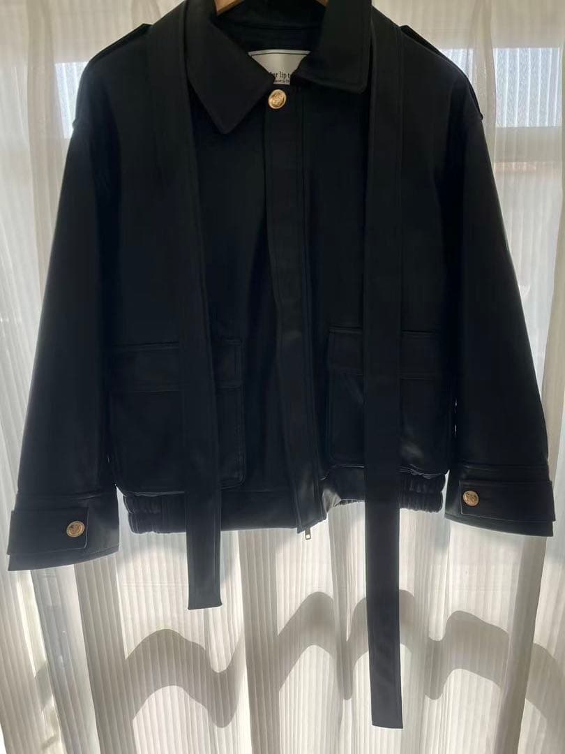 herlipto Ribbon-Tie Faux レザージャケット