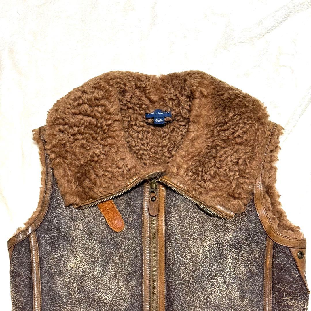 希少 美品 RALPH LAUREN XL ラム レザー ベスト ラルフローレン