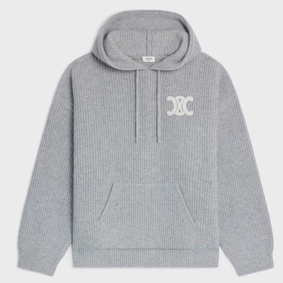 CELINE グレー フード付き　パーカー　セーター　ニット　ウール
