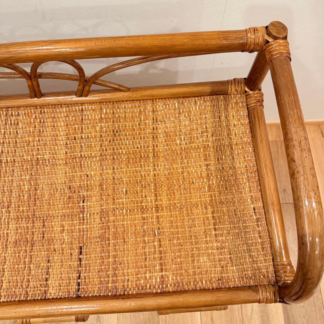 アンティーク ラタン 籐 ワイド ローチェスト 棚 10杯 テレビ台 昭和レトロ