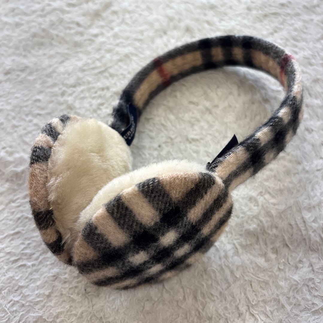 バーバリーロンドン　カシミヤウールイヤーマフ　ノバチェック柄　　ボア