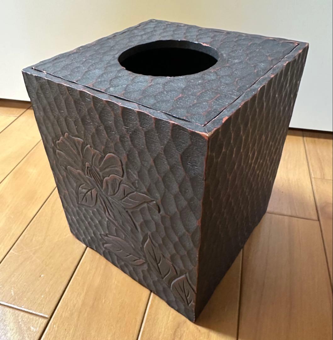 天然木 木製 彫刻 ゴミ箱(チリ箱)15cm×15cm×18cm 年代物 レトロ