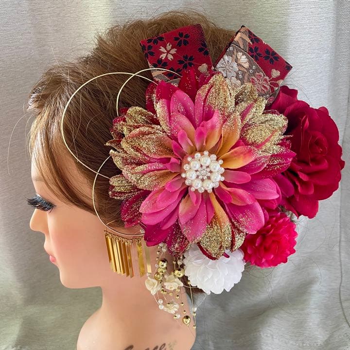 ピンク　和装髪飾り　振袖髪飾り　成人式髪飾り　着物髪飾り　色打掛髪飾り　結婚式
