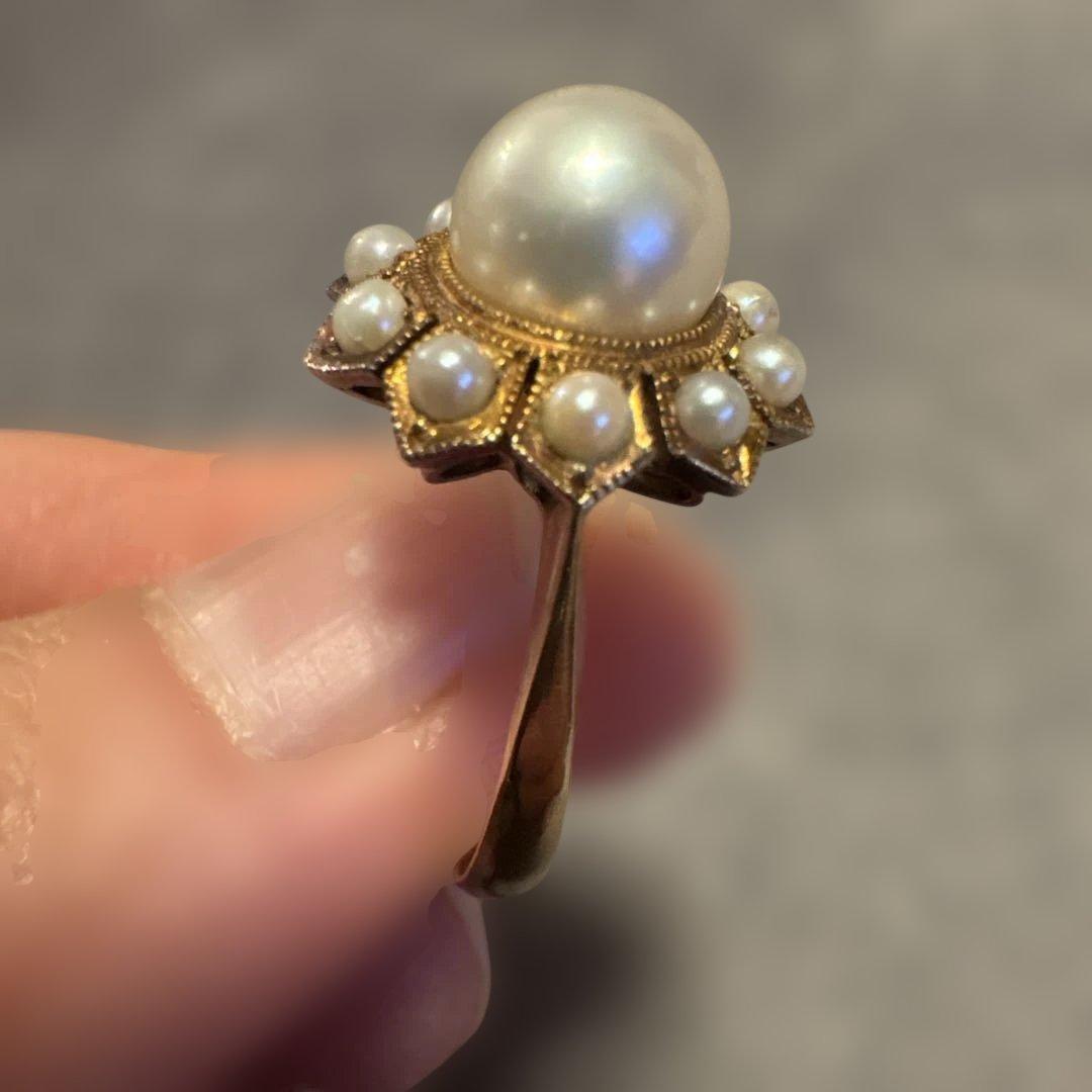 お花　フラワー　パール　リング　ヴィンテージ　アンティーク