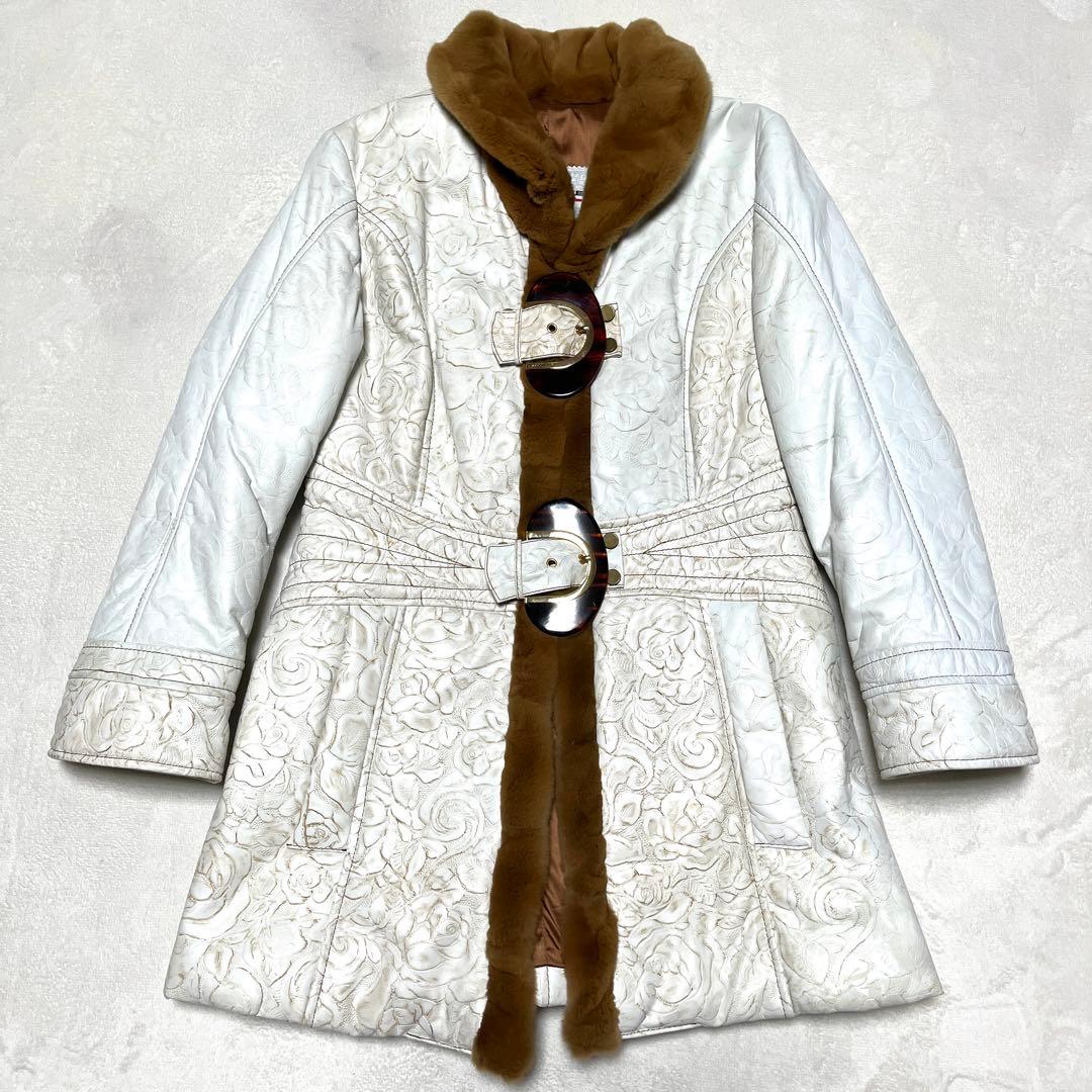 ★激レア★イタリア製★ヴィンテージ★MAXIME★レザーコート★花柄型押し★46