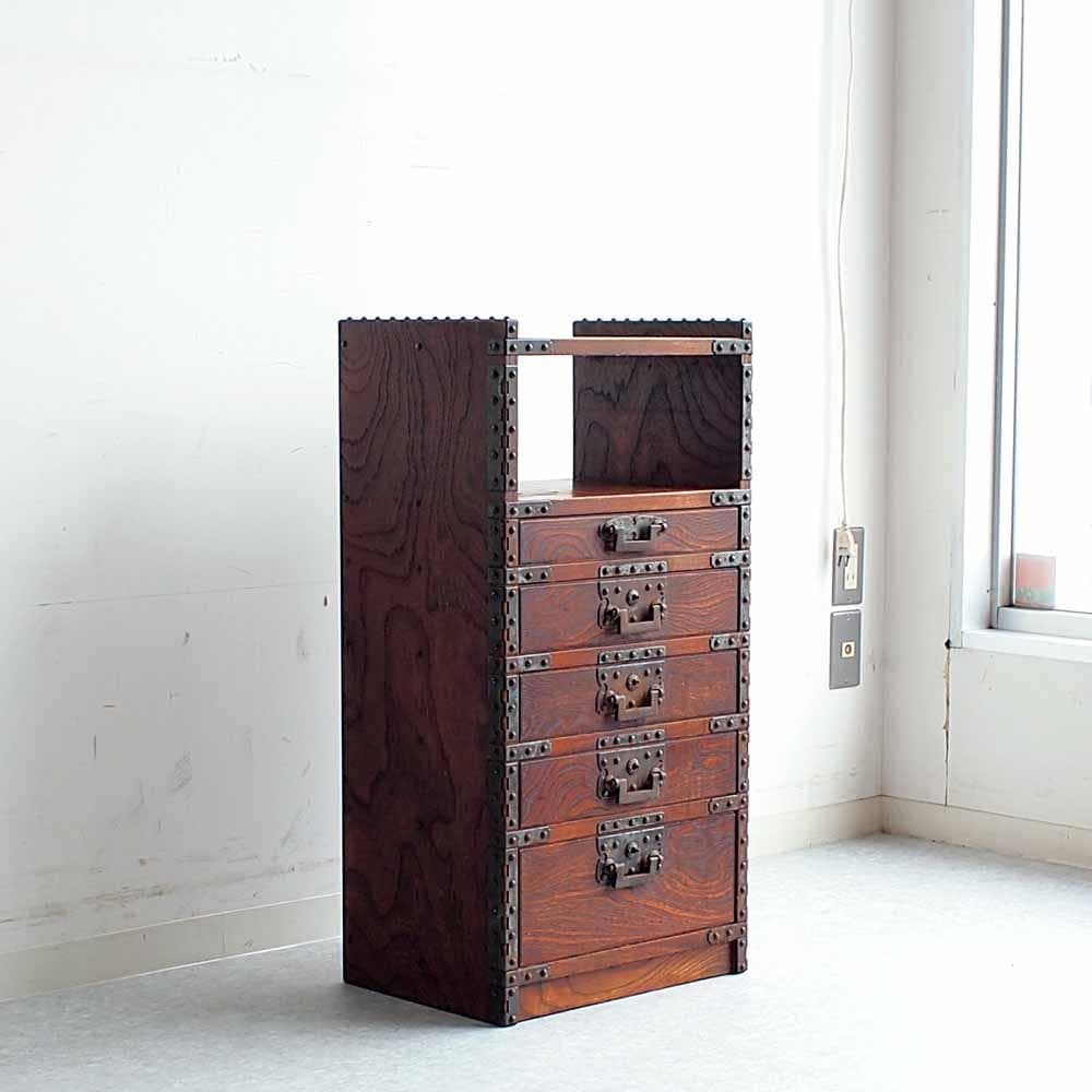 木製 小引き出したんす 和モダン 鉄金具 民芸調 ZR24442