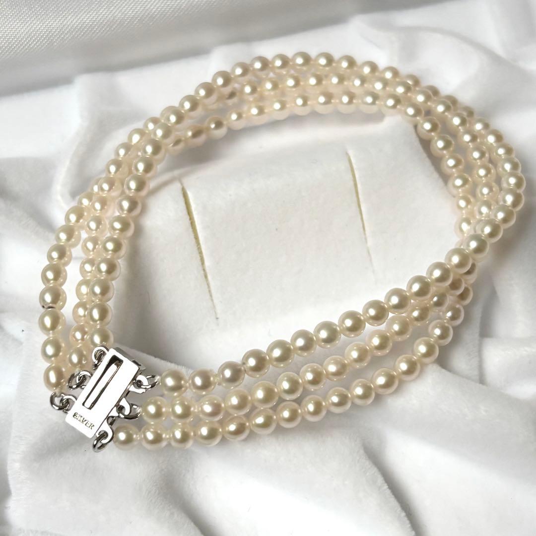 あこや ブレスレット 3連 本真珠 照りピンク系 約3.5mm 約18.5cm