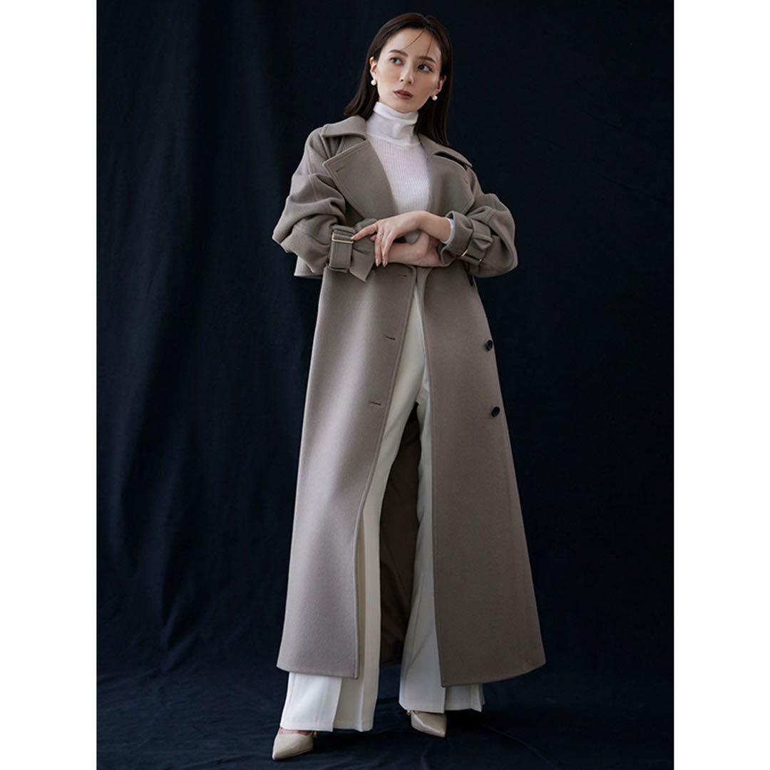 anuans ウールトレンチロングコート S カーキグレー アニュアンス