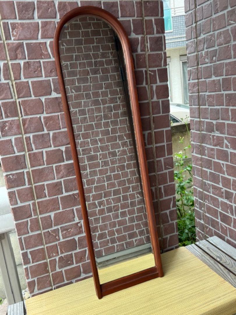 ビンテージ チーク材 ウォールミラー 壁掛けミラー 鏡姿見店舗什器北欧デンマーク