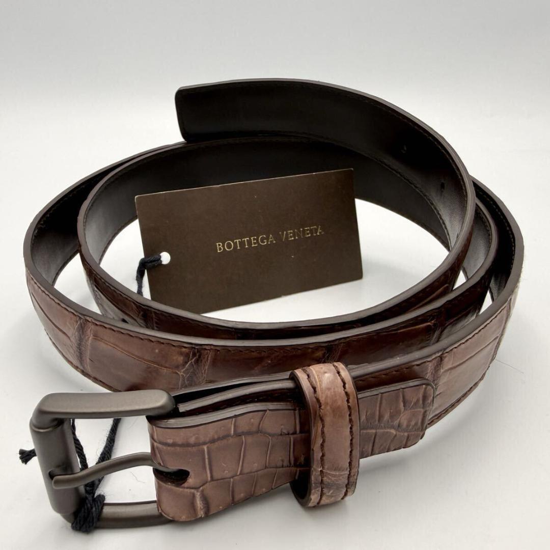 未使用 ボッテガヴェネタ クロコダイル ベルト ブラウン系 メンズ SS032