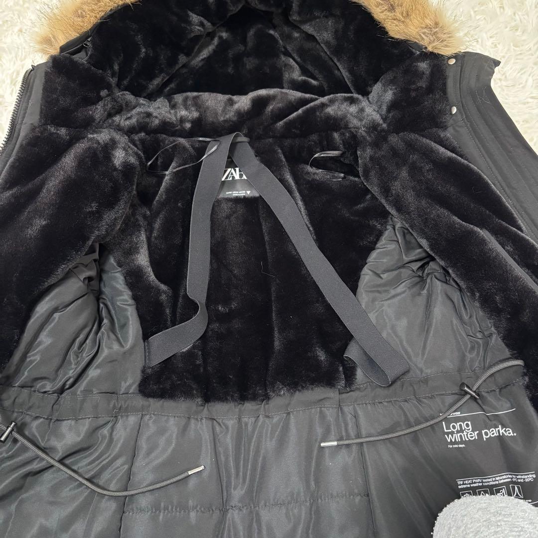 美品　ZARA ロング　コート　ダウン　黒　ファー