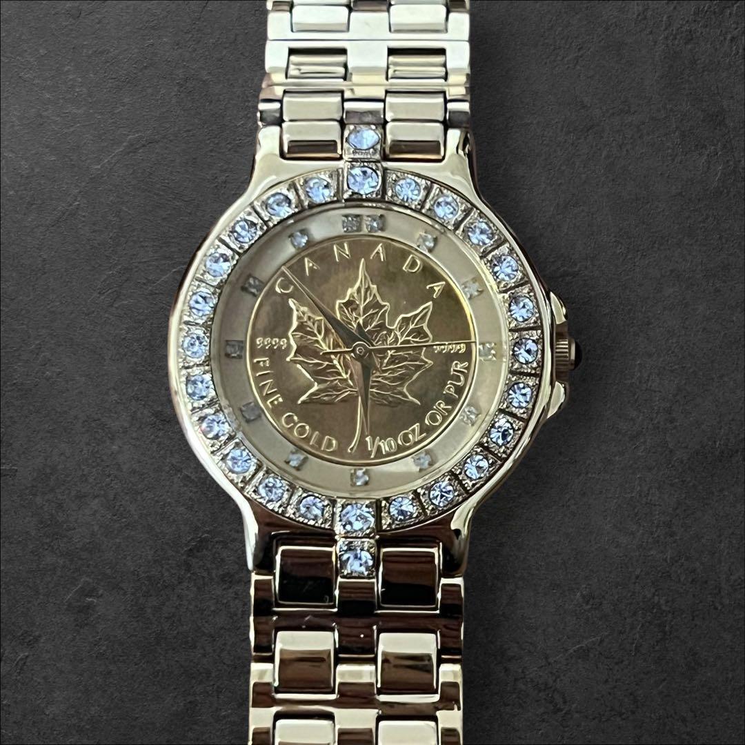 ELGIN メイプルリーフ金貨 腕時計 天然ダイヤモンド 稼働中