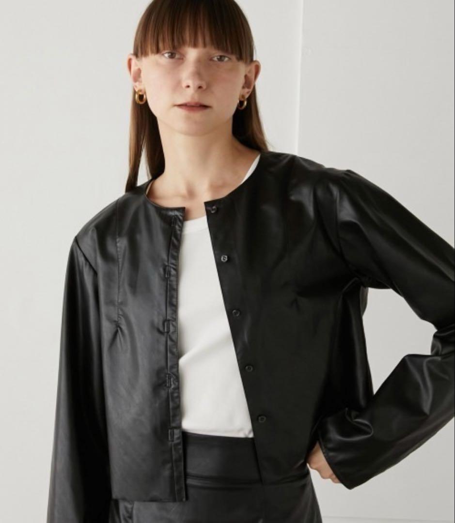 La peau de gem ラポドゥジェム クロップドレザーカーディガン