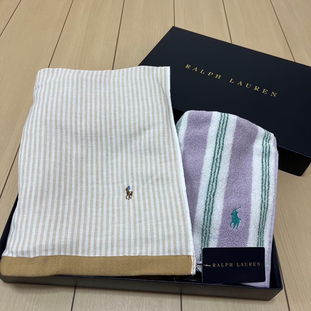 オックスフォードストライプ　ラルフローレン　タオルケット＆フェイスタオルセット