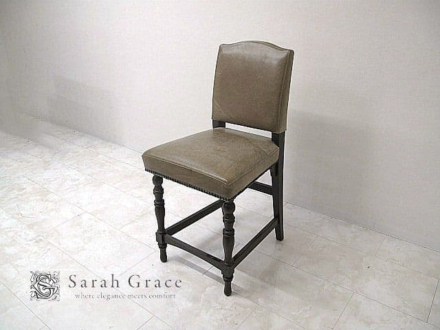 サラグレース購入 英国クラシック様式本革張りハイチェア 　カウンターチェア