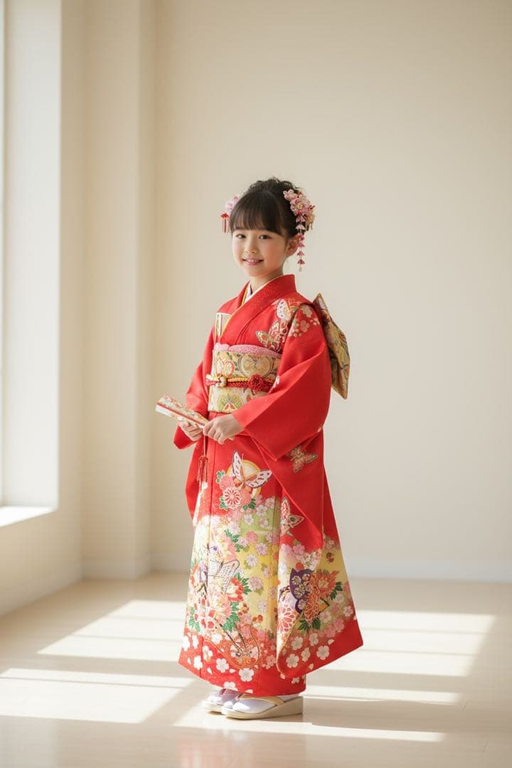 ◎mk-1908　七五三　振袖　着物・襦袢　2点セット　日本製　11-5